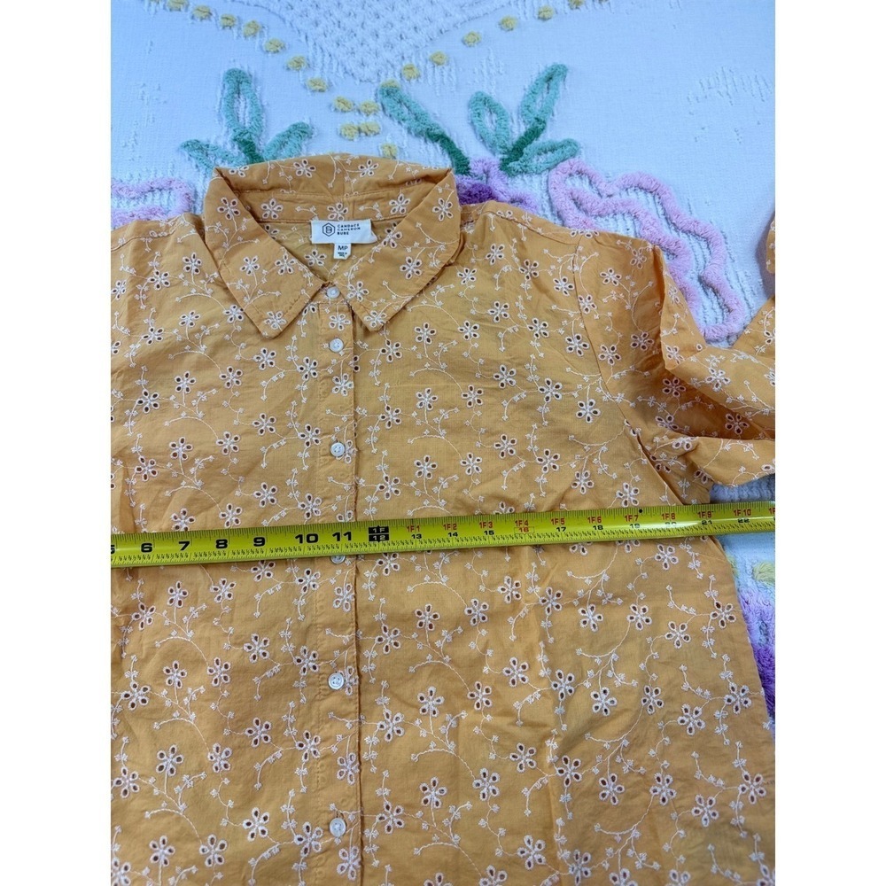 Candace Cameron Bure Yellow Floral Eyelet Cotton Button Down Shirt MP A603591 - Picture 3 of 9